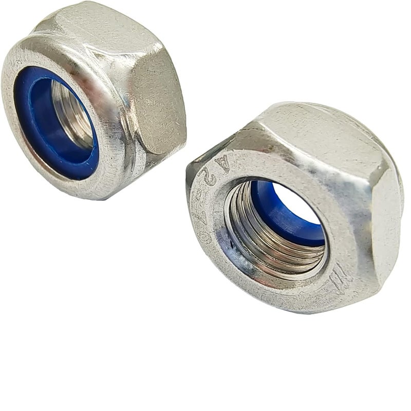 DGZ 5 Pcs M10 x 1.0mm Metric Fine Thread Nylon Insert Lock Nut, 304 Stainless Steel Non-Slip Self-Locking Nut - Image 1